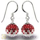 10mm White-Red Czech Crystal Ball Sterling Silver Hook Earrings Wholesale