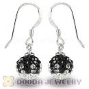 8mm Black-White Czech Crystal Ball Sterling Silver Hook Earrings Wholesale