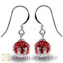 8mm Red-White Czech Crystal Ball Sterling Silver Hook Earrings Wholesale