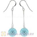 10mm Cyan Czech Crystal Ball Sterling Silver Dangle Earrings Wholesale