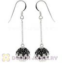10mm Black-White Czech Crystal Ball Sterling Silver Dangle Earrings Wholesale
