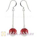 10mm Red-White Czech Crystal Ball Sterling Silver Dangle Earrings Wholesale