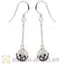 8mm Black-White Czech Crystal Ball Sterling Silver Dangle Earrings Wholesale