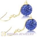 10mm Blue Czech Crystal Ball Gold Plated Silver Dangle Earrings Wholesale