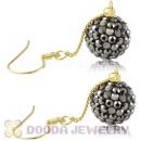 10mm Grey Czech Crystal Ball Gold Plated Silver Dangle Earrings Wholesale