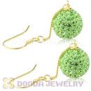10mm Lime Czech Crystal Ball Gold Plated Silver Dangle Earrings Wholesale