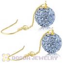 10mm Blue Czech Crystal Ball Gold Plated Silver Dangle Earrings Wholesale