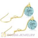 8mm Cyan Czech Crystal Ball Gold Plated Silver Dangle Earrings Wholesale