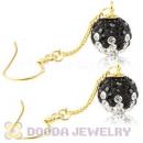 8mm Black-White Czech Crystal Ball Gold Plated Silver Dangle Earrings Wholesale