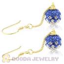 8mm Blue-White Czech Crystal Ball Gold Plated Silver Dangle Earrings Wholesale