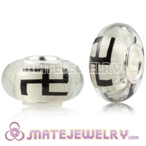 Painted Swastika Fluorescent European Glass Beads in 925 Silver Core