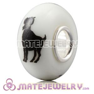 Painted Zodiac Aries European Lampwork Glass Beads in 925 Silver Core
