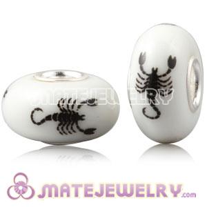 Painted Zodiac Scorpio European Lampwork Glass Beads in 925 Silver Core