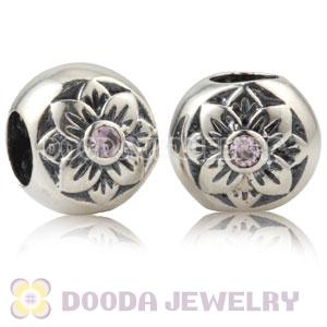 Antique Sterling Silver Flower Charm Beads With Pink Stone