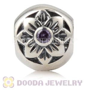 Antique Sterling Silver Flower Charm Beads With Purple Stone