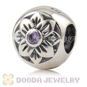 Antique Sterling Silver Flower Charm Beads With Purple Stone