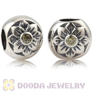 Antique Sterling Silver Flower Charm Beads With Olive Stone