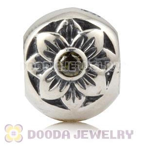 Antique Sterling Silver Flower Charm Beads With Olive Stone