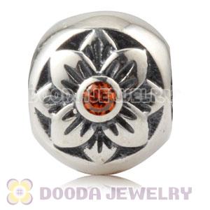Antique Sterling Silver Flower Charm Beads With Orange Stone