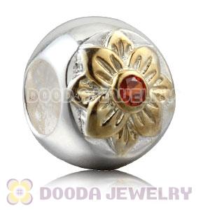 Gold Plated Sterling Silver Flower Charm Beads With Orange Stone
