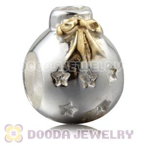 Gold Plated Sterling Silver Christmas Ball Beads With Clear Stone