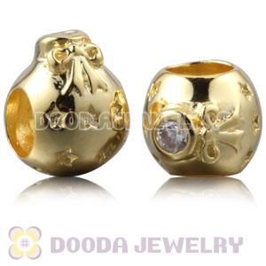 Gold Plated Sterling Silver Christmas Ball Beads With Clear Stone