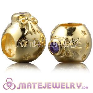 Gold Plated Silver Christmas Ball Beads With Purple Stone