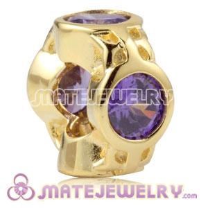 Gold Plated Sterling Silver Spacer Beads With Purple Stones