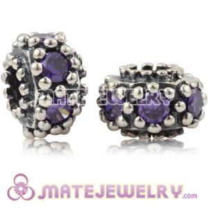 Antique Sterling Silver Charm Beads With Purple Stone