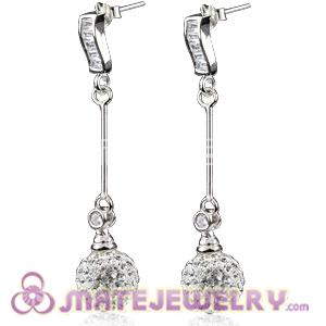 10mm Czech Crystal Ball Dangle Earrings With Sterling Silver Inlay CZ Stone  