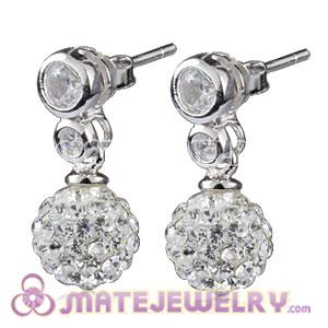 8mm Czech Crystal Ball Earrings With Sterling Silver Inlay CZ Stone Studs 