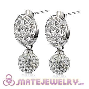 8mm Czech Crystal Ball Earrings With Sterling Silver Inlay CZ Stone Hook 
