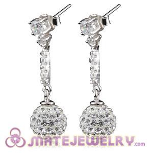 8mm Czech Crystal Ball Dangle Earrings With Sterling Silver Inlay CZ Studs 