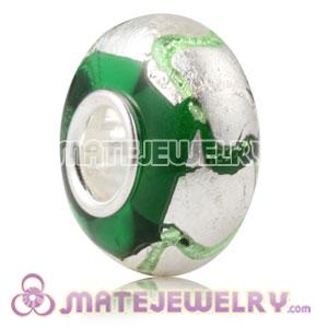 Green Ribbon Silver Foil Glass Charm Beads With Sterling Silver Single Core