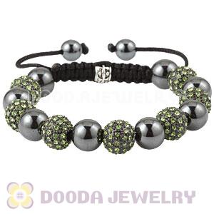 Green Crystal Disco Ball Bead Bracelet With Hematite Wholesale 