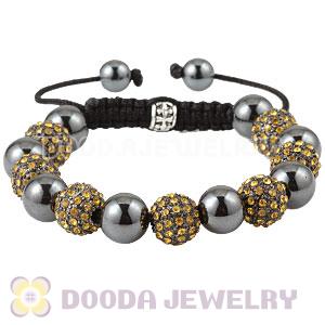 Yellow Crystal Disco Ball Bead Bracelet With Hematite Wholesale 