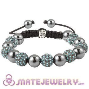 Fashion Sambarla Cyan Crystal Disco Ball Bead Bracelet With Hematite 