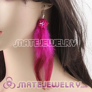 Cheap Pink Ball Tibetan Jaderic Bohemia Long Feather Earrings  