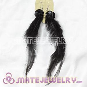 Cheap Black Ball Tibetan Jaderic Bohemia Long Feather Earrings  