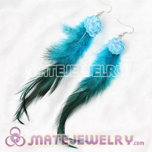 Cheap Blue Ball Tibetan Jaderic Bohemia Long Feather Earrings  