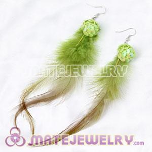 Cheap Green Ball Tibetan Jaderic Bohemia Long Feather Earrings  