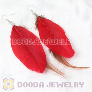 Red Tibetan Jaderic Bohemia Long Feather Earrings Wholesale