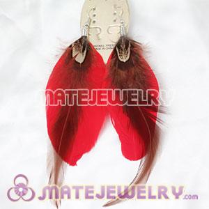 Cheap Red Tibetan Jaderic Bohemia Long Feather Earrings 