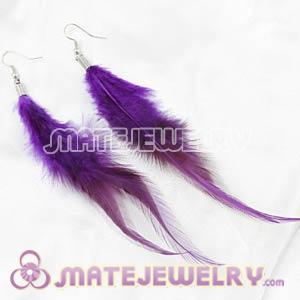 Long Purple Tibetan Jaderic Bohemia Feather Earrings Cheap 