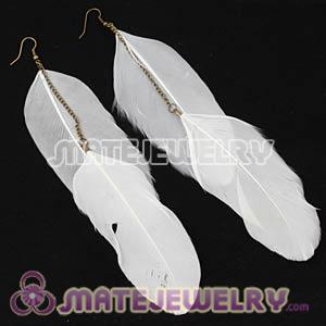White Tibetan Jaderic Bohemia Feather Earrings Cheap 