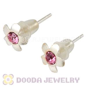 Sterling Silver Flower With Pink CZ Stud Earrings Wholesale