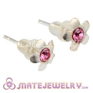 Cheap Sterling Silver Flower With Pink CZ Stud Earrings