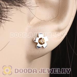 Sterling Silver Flower With Yellow CZ Stud Earrings Wholesale
