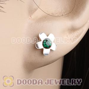 Sterling Silver Flower With Blue CZ Stud Earrings Wholesale