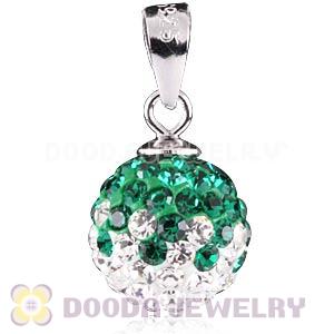 Sterling Silver 10mm Green-White  Czech Crystal Pendants Wholesale